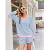 Ekouaer Womens Lounge Sets 2 Piece Long Sleeve Casual Striped Matching Set(Blue White Stripe)
