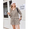 Ekouaer Womens Lounge Sets 2 Piece Long Sleeve Casual Striped Matching Set(Brown White Stripe)