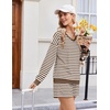 Ekouaer Womens Lounge Sets 2 Piece Long Sleeve Casual Striped Matching Set(Brown White Stripe)