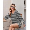 Ekouaer Womens Lounge Sets 2 Piece Long Sleeve Casual Striped Matching Set(Gray Black Stripe)