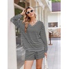 Ekouaer Womens Lounge Sets 2 Piece Long Sleeve Casual Striped Matching Set(Gray Black Stripe)