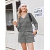 Ekouaer Womens Lounge Sets 2 Piece Long Sleeve Casual Striped Matching Set(Gray Black Stripe)