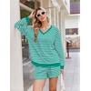 Ekouaer Womens Lounge Sets 2 Piece Long Sleeve Casual Striped Matching Set(Green White Stripe)