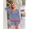 Ekouaer Womens Lounge Sets 2 Piece Long Sleeve Casual Striped Matching Set(Navy White Stripe)