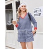 Ekouaer Womens Lounge Sets 2 Piece Long Sleeve Casual Striped Matching Set(Navy White Stripe)