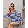 Ekouaer Womens Lounge Sets 2 Piece Long Sleeve Casual Striped Matching Set(Navy White Stripe)