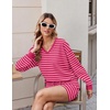 Ekouaer Womens Lounge Sets 2 Piece Long Sleeve Casual Striped Matching Set(Pink Rose Stripe)