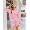 Ekouaer Womens Lounge Sets 2 Piece Long Sleeve Casual Striped Matching Set(Pink White Stripe)