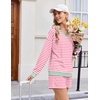 Ekouaer Womens Lounge Sets 2 Piece Long Sleeve Casual Striped Matching Set(Pink White Stripe)