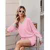 Ekouaer Womens Lounge Sets 2 Piece Long Sleeve Casual Striped Matching Set(Pink White Stripe)