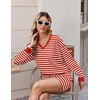 Ekouaer Womens Lounge Sets 2 Piece Long Sleeve Casual Striped Matching Set(Red White Stripe)