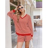 Ekouaer Womens Lounge Sets 2 Piece Long Sleeve Casual Striped Matching Set(Red White Stripe)
