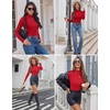 Ekouaer Womens Mock Turtleneck Tops Fitted Long Sleeve Shirts(Red)