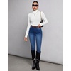 Ekouaer Womens Mock Turtleneck Tops Fitted Long Sleeve Shirts(White)