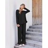 Ekouaer Womens Pajama Sets 2 Piece Striped Loungewear Soft Matching Pjs(Solid Black)