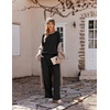 Ekouaer Womens Pajama Sets 2 Piece Striped Loungewear Soft Matching Pjs(Solid Black)