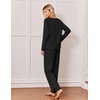 Ekouaer Womens Pajama Sets 2 Piece Striped Loungewear Soft Matching Pjs(Solid Black)