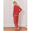 Ekouaer Womens Pajama Sets 2 Piece Striped Loungewear Soft Matching Pjs(Solid Christmas Red)