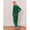 Ekouaer Womens Pajama Sets 2 Piece Striped Loungewear Soft Matching Pjs(Solid Green)