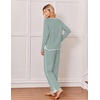 Ekouaer Womens Pajama Sets 2 Piece Striped Loungewear Soft Matching Pjs(Stripe Green&white)