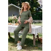 Women 3Pcs Maternity Nursing Pajamas Sets Short Sleeve Breastfeeding Pjs(Army Green)