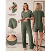 Women 3Pcs Maternity Nursing Pajamas Sets Short Sleeve Breastfeeding Pjs(Army Green)