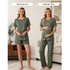 Women 3Pcs Maternity Nursing Pajamas Sets Short Sleeve Breastfeeding Pjs(Army Green)
