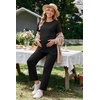 Women 3Pcs Maternity Nursing Pajamas Sets Short Sleeve Breastfeeding Pjs(Black)