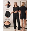 Women 3Pcs Maternity Nursing Pajamas Sets Short Sleeve Breastfeeding Pjs(Black)