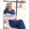 Women 3Pcs Maternity Nursing Pajamas Sets Short Sleeve Breastfeeding Pjs(Blue)