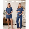 Women 3Pcs Maternity Nursing Pajamas Sets Short Sleeve Breastfeeding Pjs(Blue)