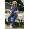 Women 3Pcs Maternity Nursing Pajamas Sets Short Sleeve Breastfeeding Pjs(Blue)