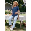 Women 3Pcs Maternity Nursing Pajamas Sets Short Sleeve Breastfeeding Pjs(Blue Floral)