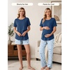 Women 3Pcs Maternity Nursing Pajamas Sets Short Sleeve Breastfeeding Pjs(Blue Floral)