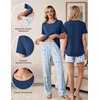 Women 3Pcs Maternity Nursing Pajamas Sets Short Sleeve Breastfeeding Pjs(Blue Floral)