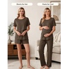 Women 3Pcs Maternity Nursing Pajamas Sets Short Sleeve Breastfeeding Pjs(Brown)