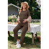 Women 3Pcs Maternity Nursing Pajamas Sets Short Sleeve Breastfeeding Pjs(Brown)