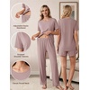 Women 3Pcs Maternity Nursing Pajamas Sets Short Sleeve Breastfeeding Pjs(Dirty Pink)