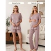 Women 3Pcs Maternity Nursing Pajamas Sets Short Sleeve Breastfeeding Pjs(Dirty Pink)