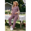 Women 3Pcs Maternity Nursing Pajamas Sets Short Sleeve Breastfeeding Pjs(Magenta)