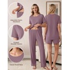 Women 3Pcs Maternity Nursing Pajamas Sets Short Sleeve Breastfeeding Pjs(Magenta)