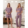 Women 3Pcs Maternity Nursing Pajamas Sets Short Sleeve Breastfeeding Pjs(Magenta)