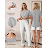 Women 3Pcs Maternity Nursing Pajamas Sets Short Sleeve Breastfeeding Pjs(Striped-light Grey)