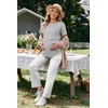Women 3Pcs Maternity Nursing Pajamas Sets Short Sleeve Breastfeeding Pjs(Striped-light Grey)