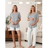 Women 3Pcs Maternity Nursing Pajamas Sets Short Sleeve Breastfeeding Pjs(Striped-light Grey)