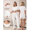 Women 3Pcs Maternity Nursing Pajamas Sets Short Sleeve Breastfeeding Pjs(White)
