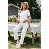 Women 3Pcs Maternity Nursing Pajamas Sets Short Sleeve Breastfeeding Pjs(White)