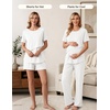 Women 3Pcs Maternity Nursing Pajamas Sets Short Sleeve Breastfeeding Pjs(White)