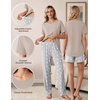 Women 3Pcs Maternity Nursing Pajamas Sets Short Sleeve Breastfeeding Pjs(White Floral)
