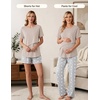 Women 3Pcs Maternity Nursing Pajamas Sets Short Sleeve Breastfeeding Pjs(White Floral)